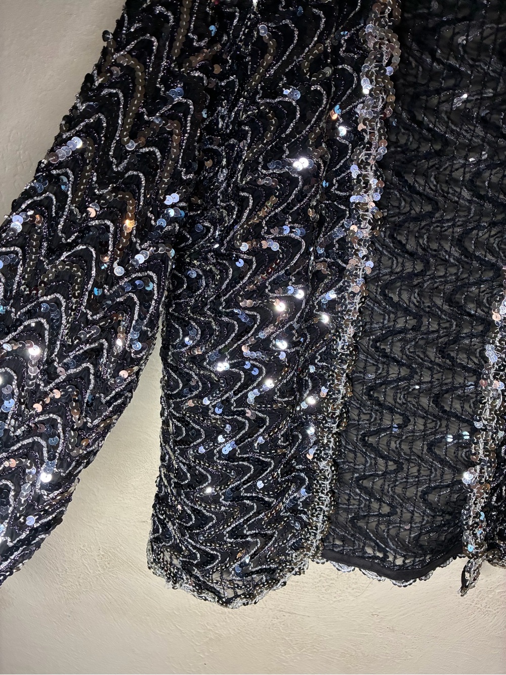 Black Sequin Open-Front Evening Cardigan,Disco sparkle, Fancy - Picture 5 of 15